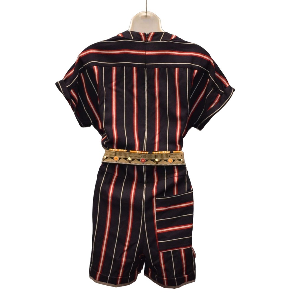 B2 NEW FRENCH CONNECTION Hasan Cotton Navy Striped Studded Belt Romper Sz 2 $148 - Picture 3 of 5